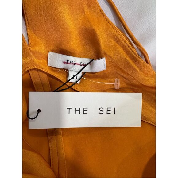 NWT THE SEI Women's Satin Silk Pleated Halter Gown In Mango Size 10 $1125 - Picture 10 of 11